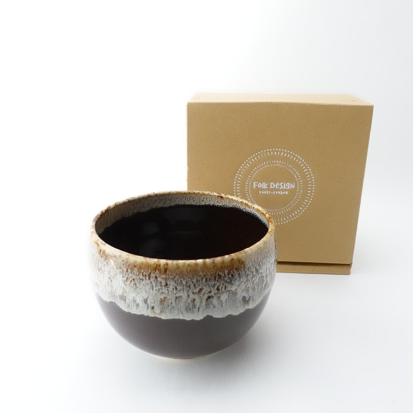 White Karatsu Flow Brown Glaze Round Bowl Hasami Porcelain