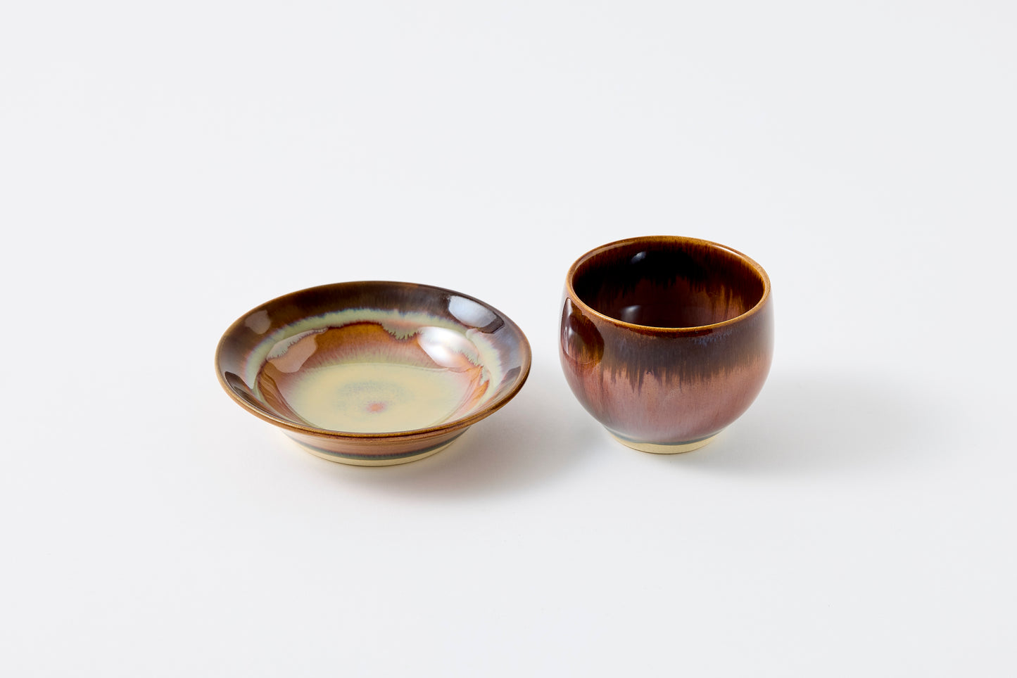 FD Rust Rim and Amber Glaze Sencha Teacup & Saucer Hasami Porcelain