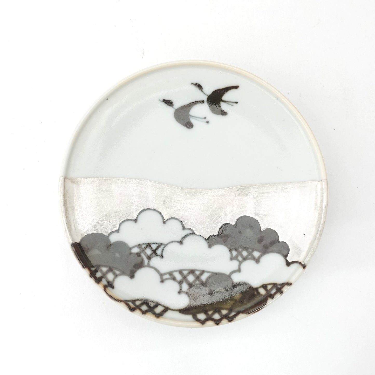 Silver-Accented Crane and Pine 4-inch Plate Imari Porcelain