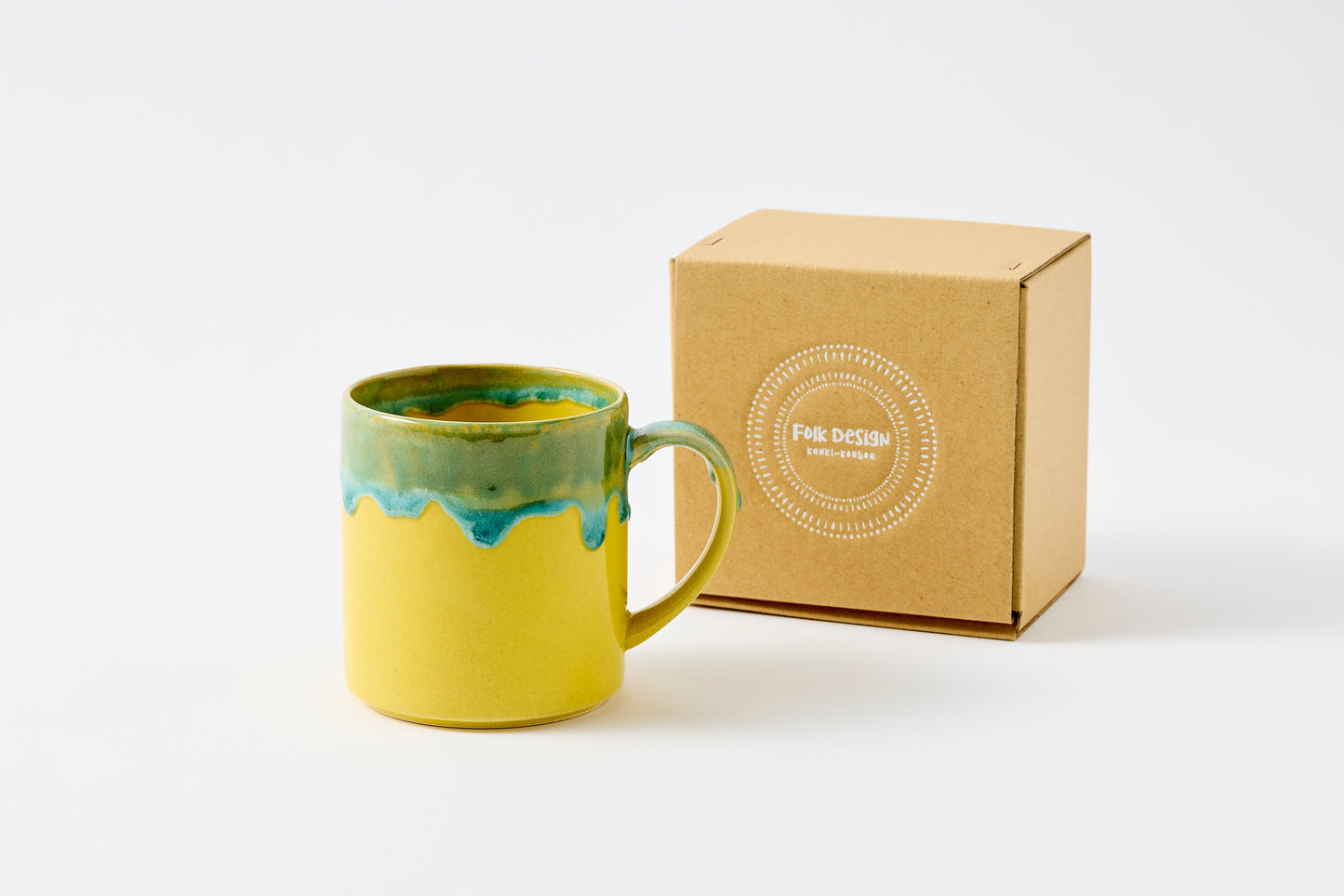 FD Green Rim Drip on Yellow Tall Mug Hasami Porcelain