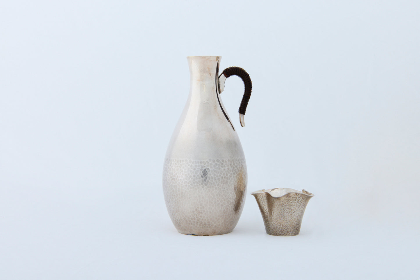 Silver Hammered Sake Pitcher and Cup Set