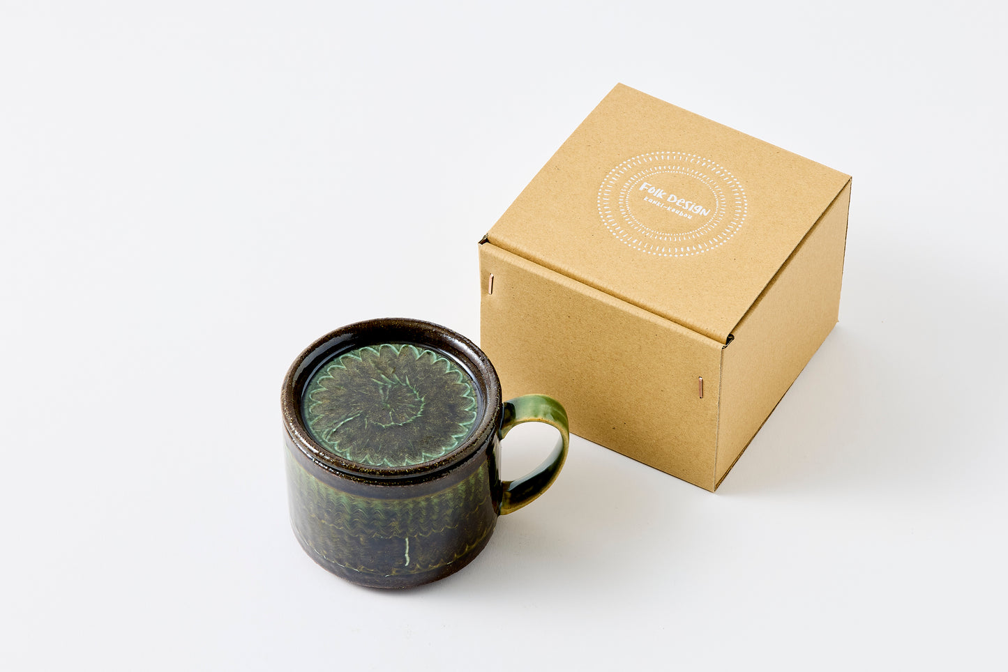 FD Green Glaze Bold Double Brush Stroke Lidded Mug Hasami Porcelain