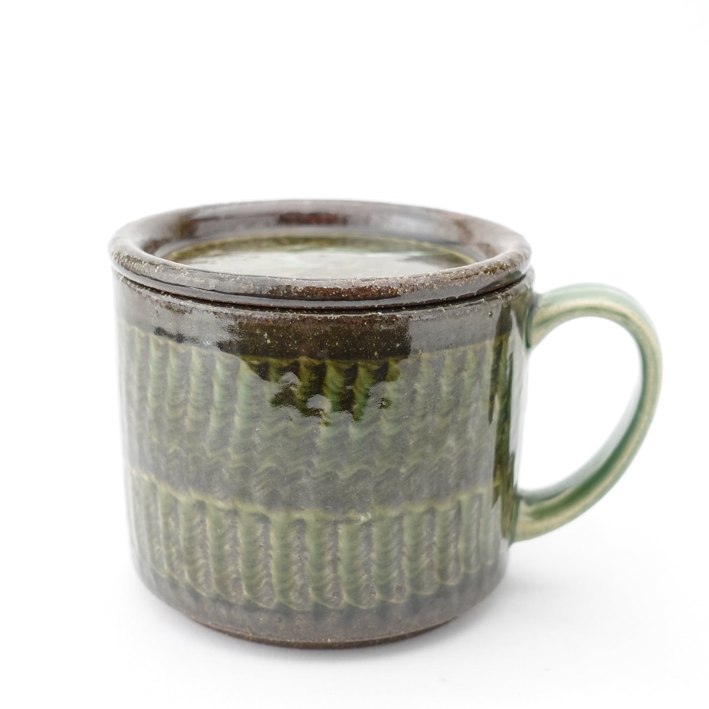 FD Green Glaze Bold Double Brush Stroke Lidded Mug Hasami Porcelain