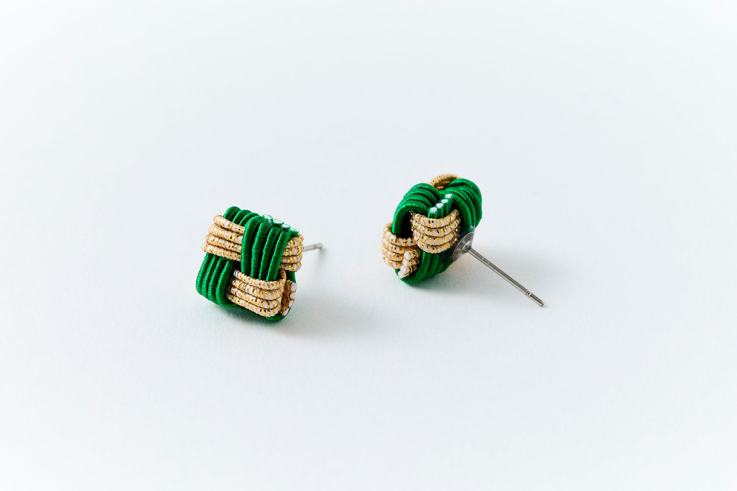 Ichimatsu | Pierced Earrings (Surgical Stainless Steel) - Green & Gold