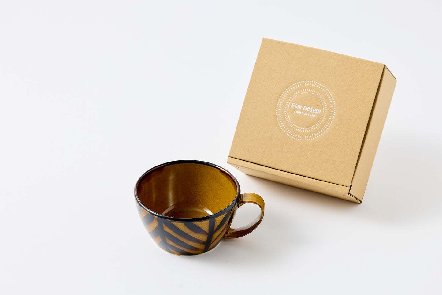 FD Arrow Feather Motif Amber Glaze Soup Mug Hasami Porcelain