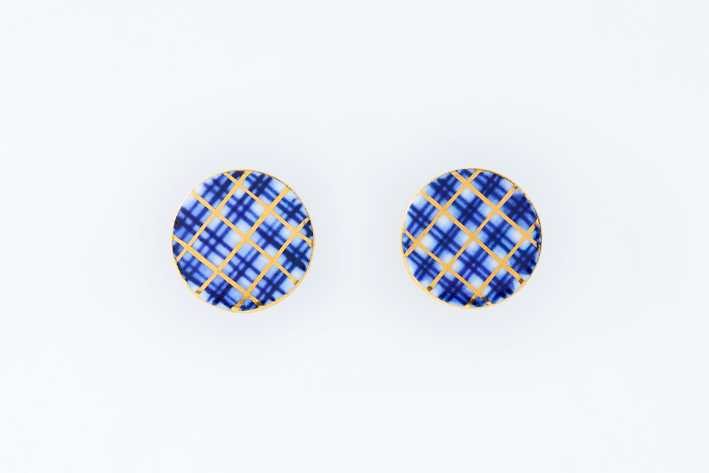 Hand-Painted Round Tile Grid Earrings