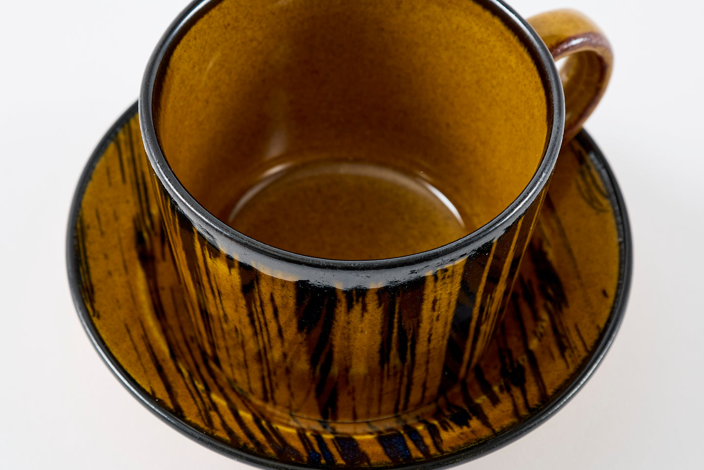 Striped Amber Glaze Cup & Saucer Hasami Porcelain