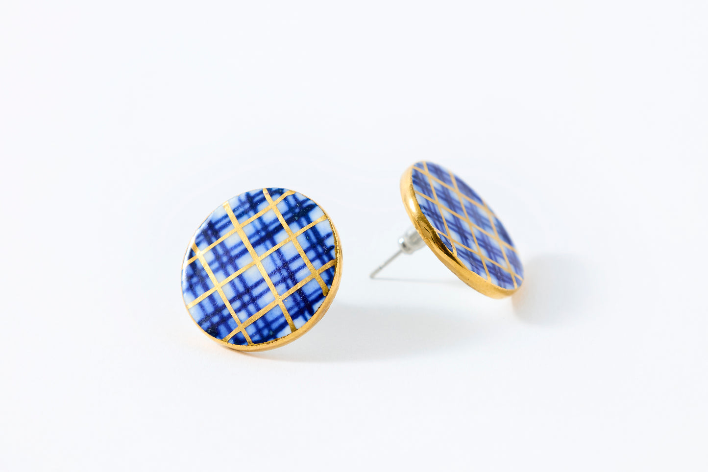 Hand-Painted Round Tile Grid Earrings