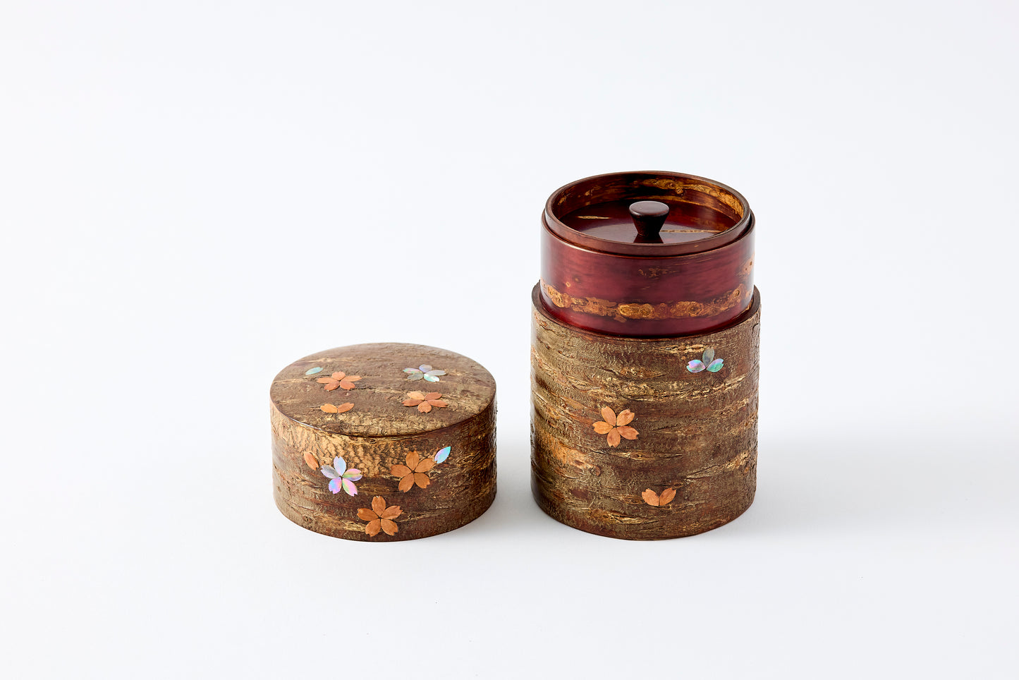 Tea Canister Full Cherry Bark Frosted (Large) – Shell-Inlaid Scattered Petals