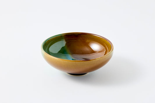 FD Amber Oribe Split Glaze Round Flat Bowl Hasami Porcelain