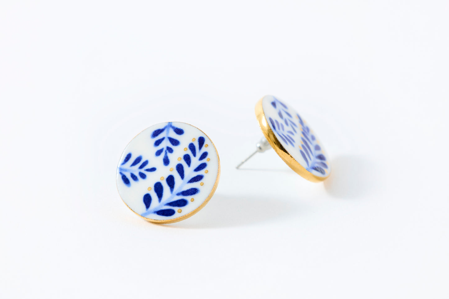 Hand-Painted Round Tile Fern Earrings
