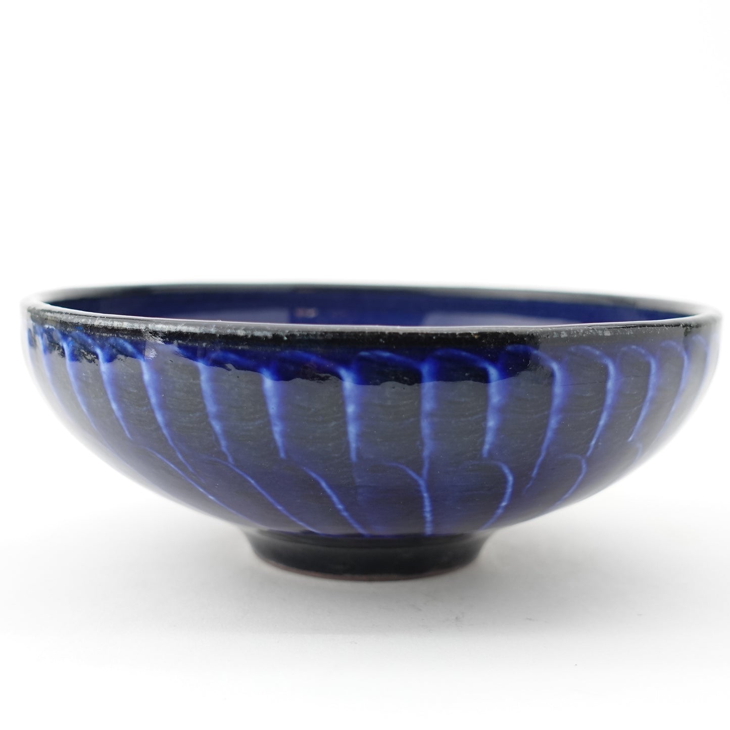 FD Blue Glaze Brush Round Flat Bowl Hasami Porcelain