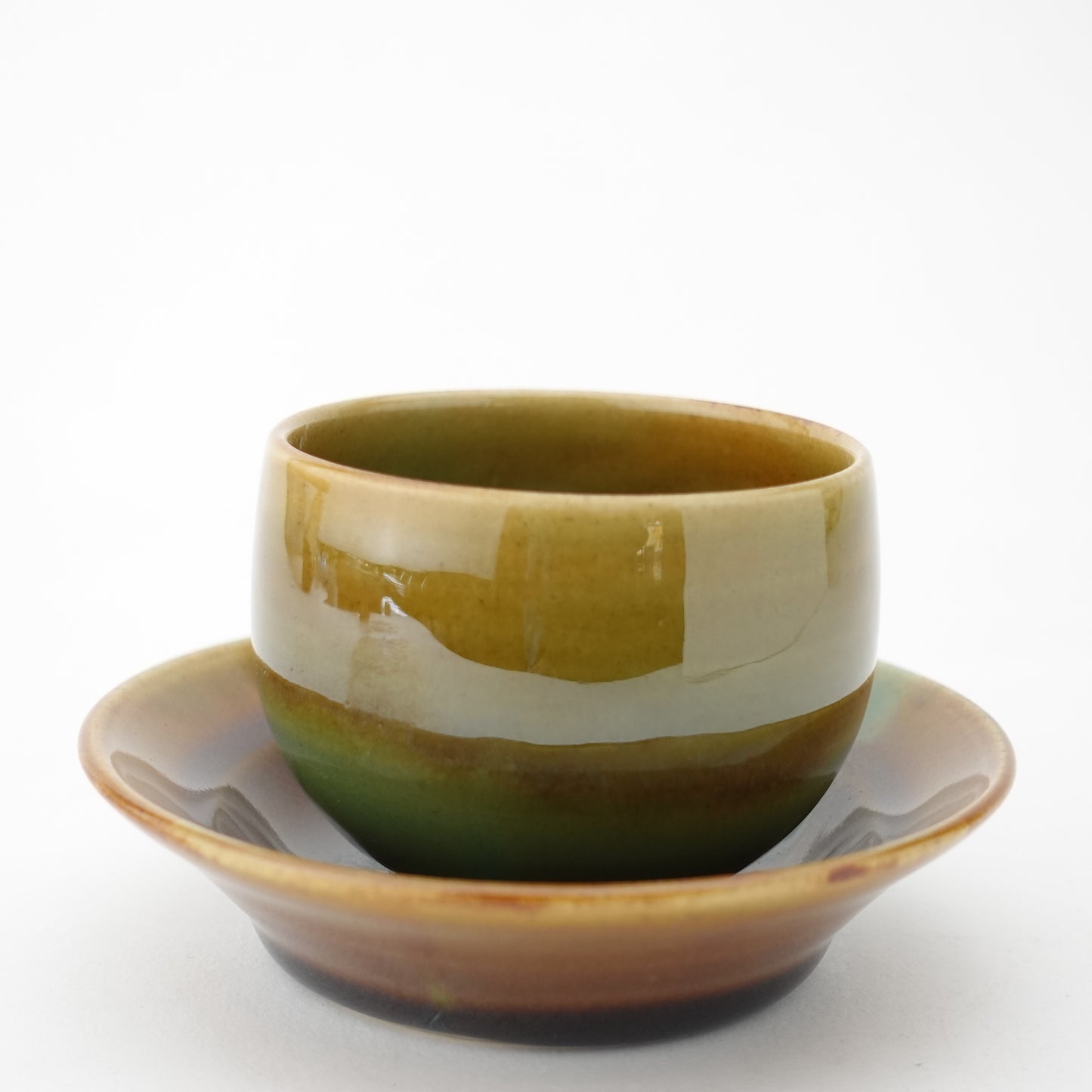 FD Amber Oribe Split Glaze Sencha Teacup & Saucer Hasami Porcelain