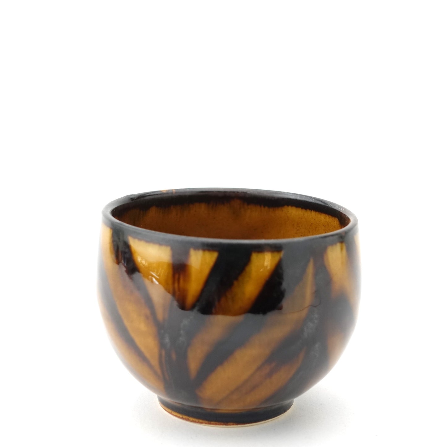 FD Arrow Feather Motif Amber Glaze Sencha Teacup & Saucer Hasami Porcelain