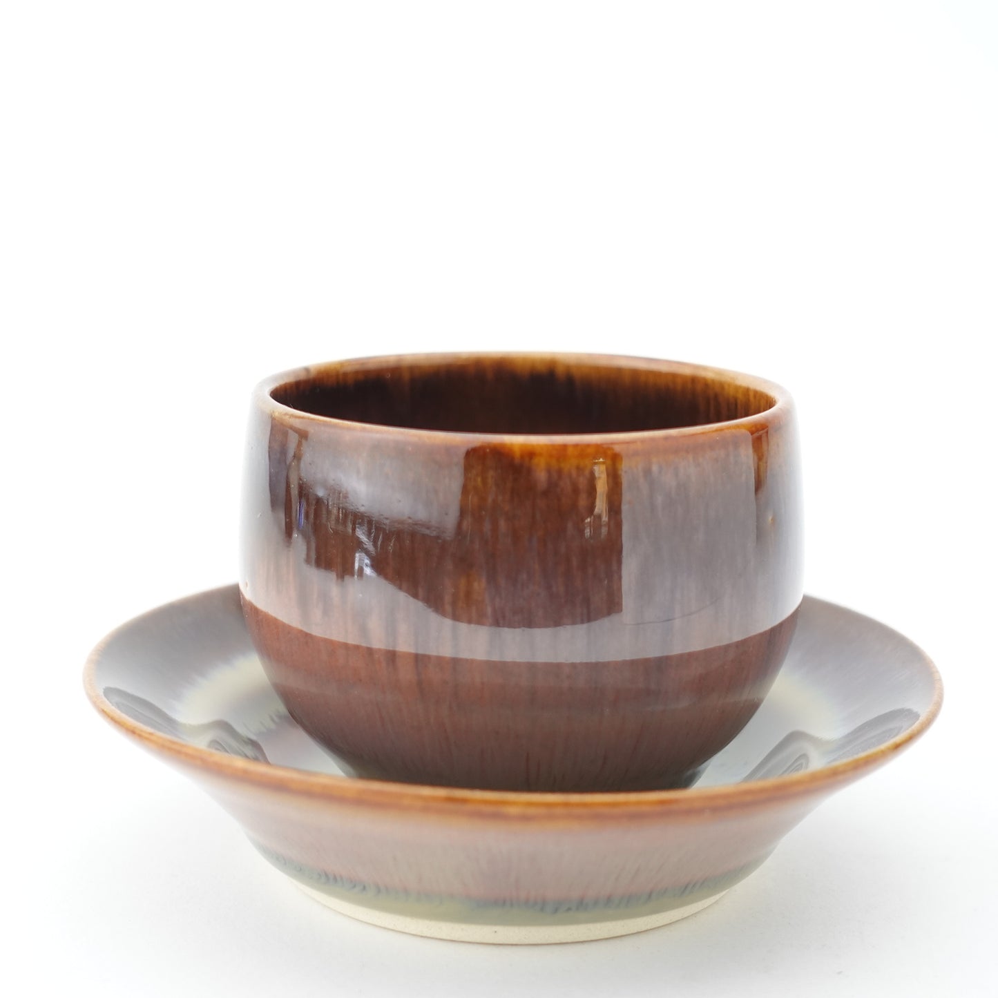 FD Rust Rim and Amber Glaze Sencha Teacup & Saucer Hasami Porcelain