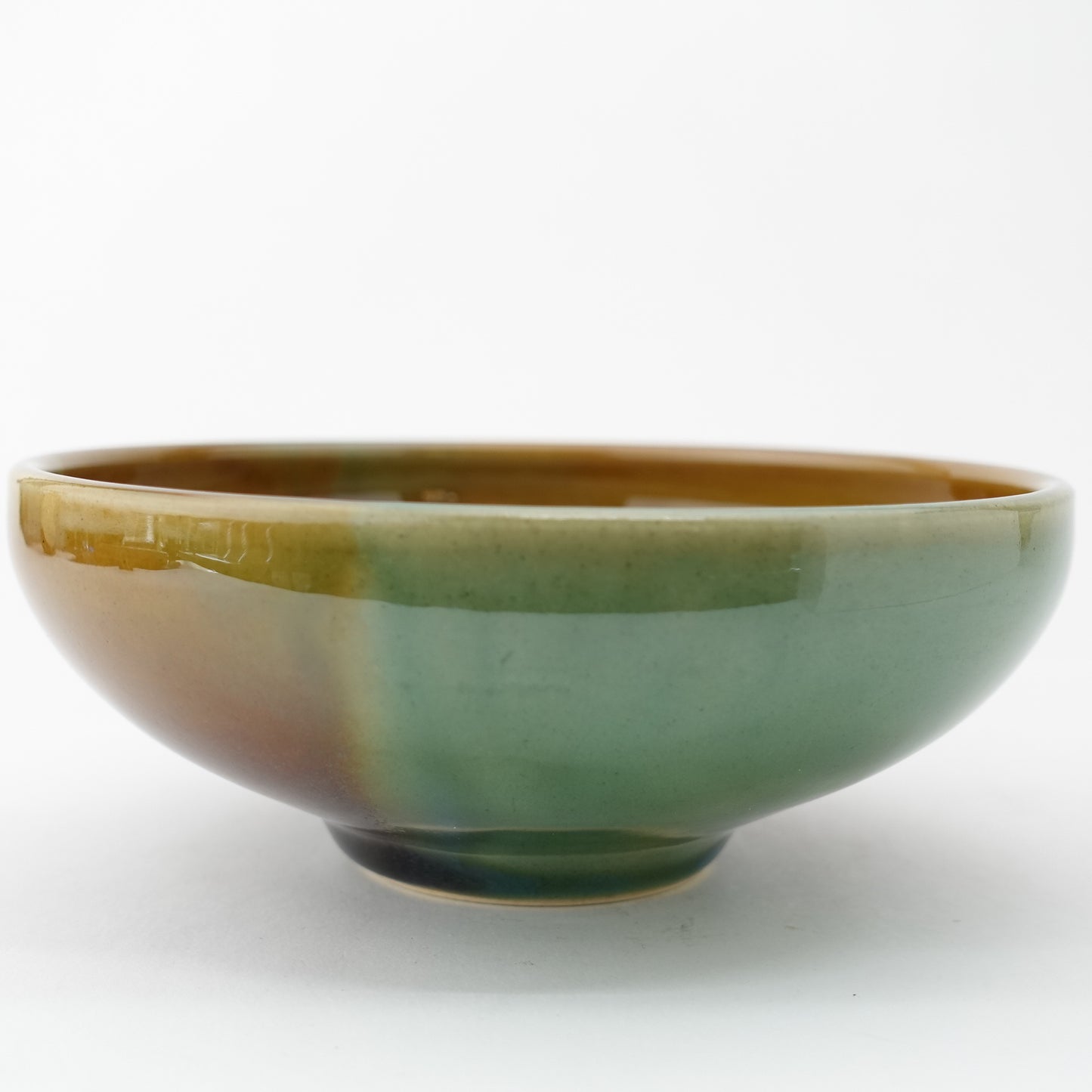 FD Amber Oribe Split Glaze Round Flat Bowl Hasami Porcelain