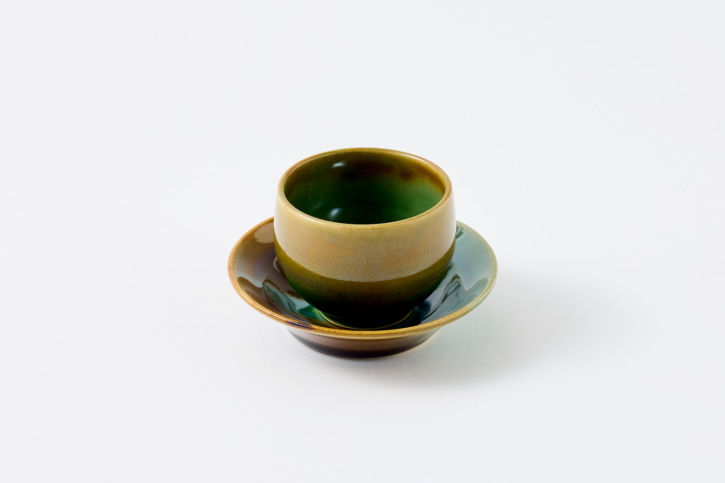 FD Amber Oribe Split Glaze Sencha Teacup & Saucer Hasami Porcelain