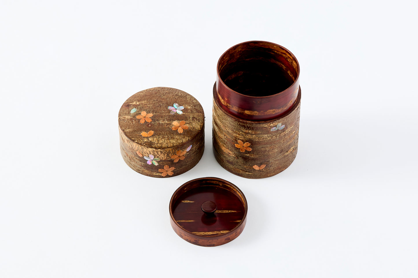 Tea Canister Full Cherry Bark Frosted (Large) – Shell-Inlaid Scattered Petals