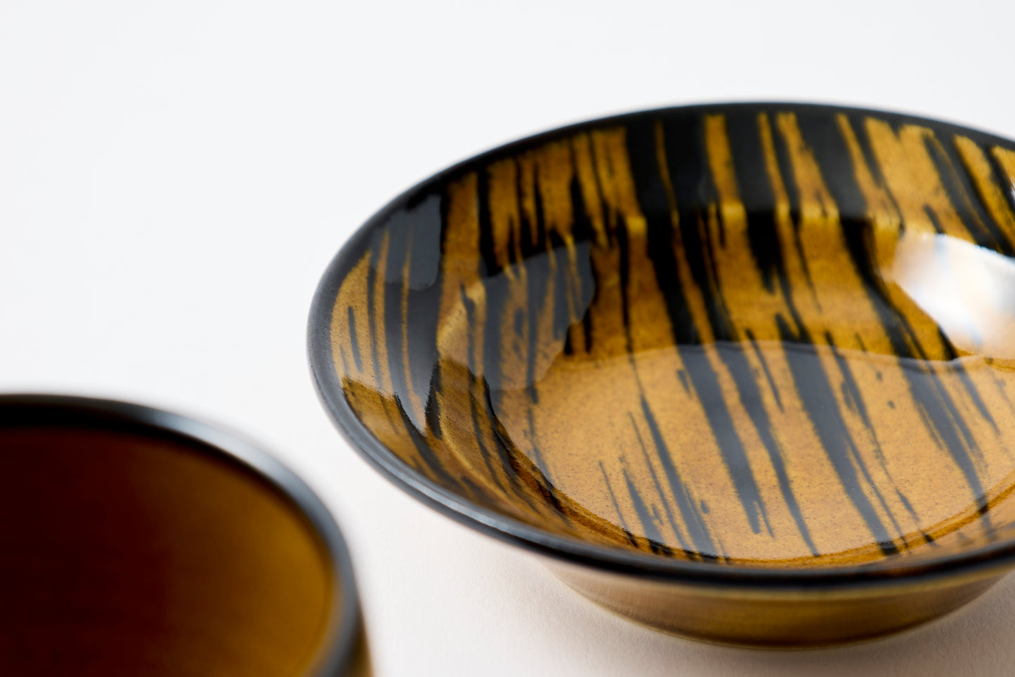 FD Striped Amber Glaze Sencha Teacup & Saucer Hasami Porcelain