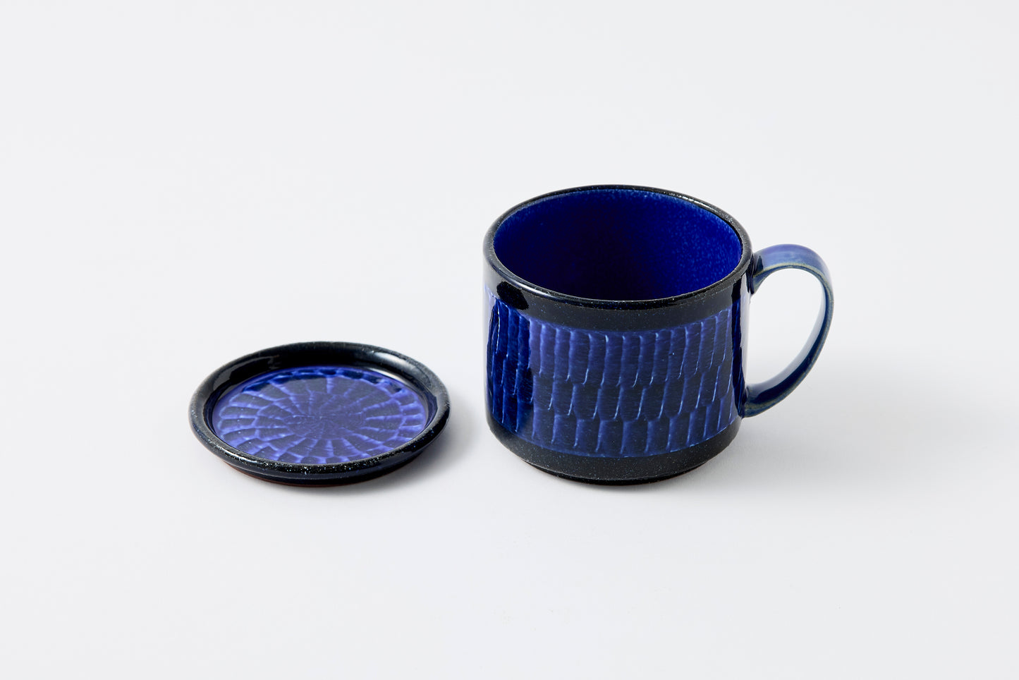 FD Blue Glaze Brush Stroke Lidded Mug Hasami Porcelain