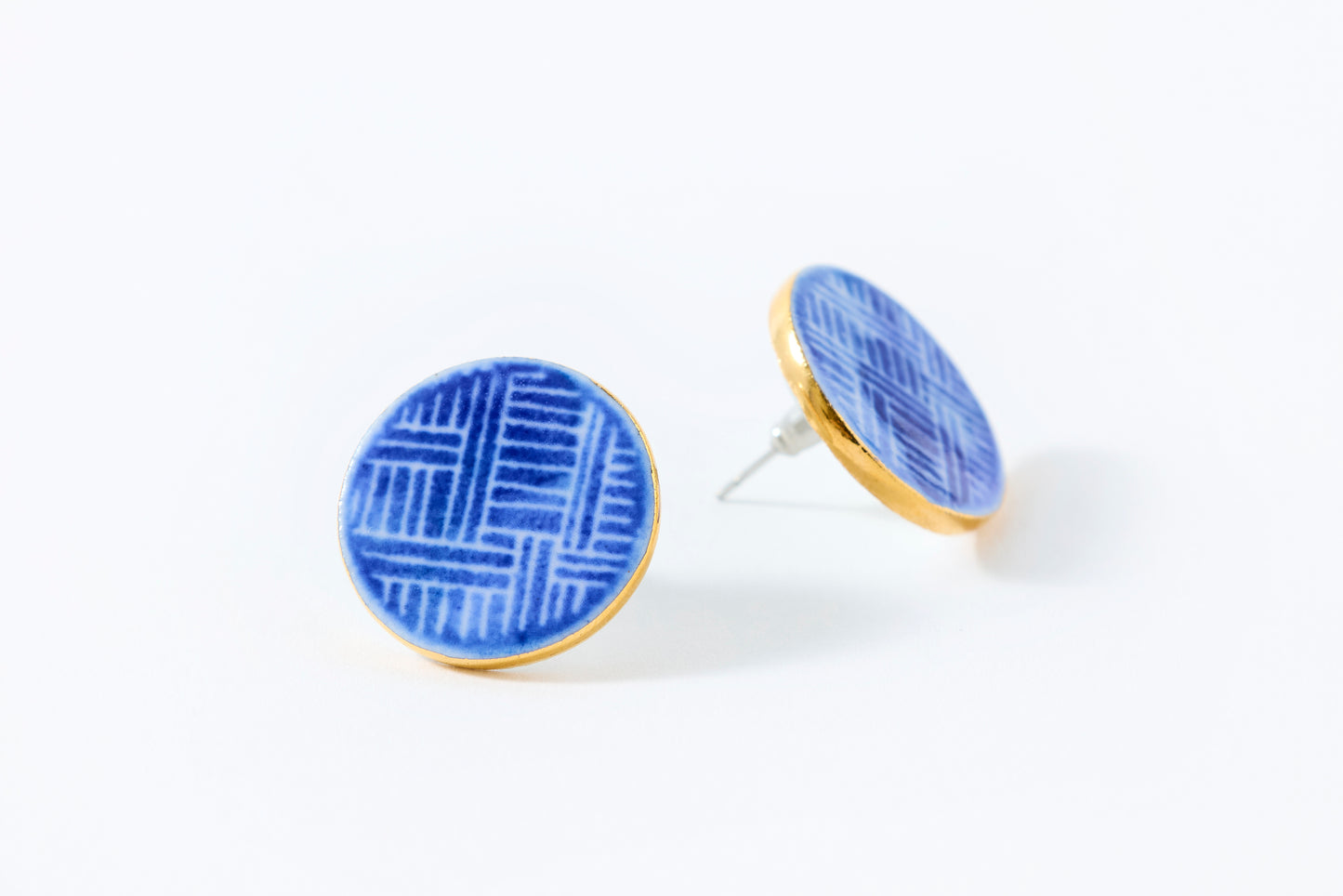 Hand-Painted Round Tile Pattern Earrings