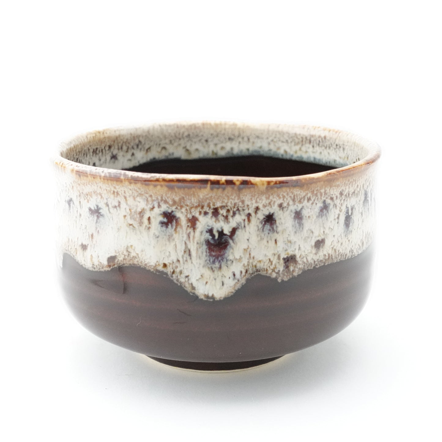 FD Amber Brown & White Karatsu Drip Nodate Matcha Bowl Hasami Porcelain
