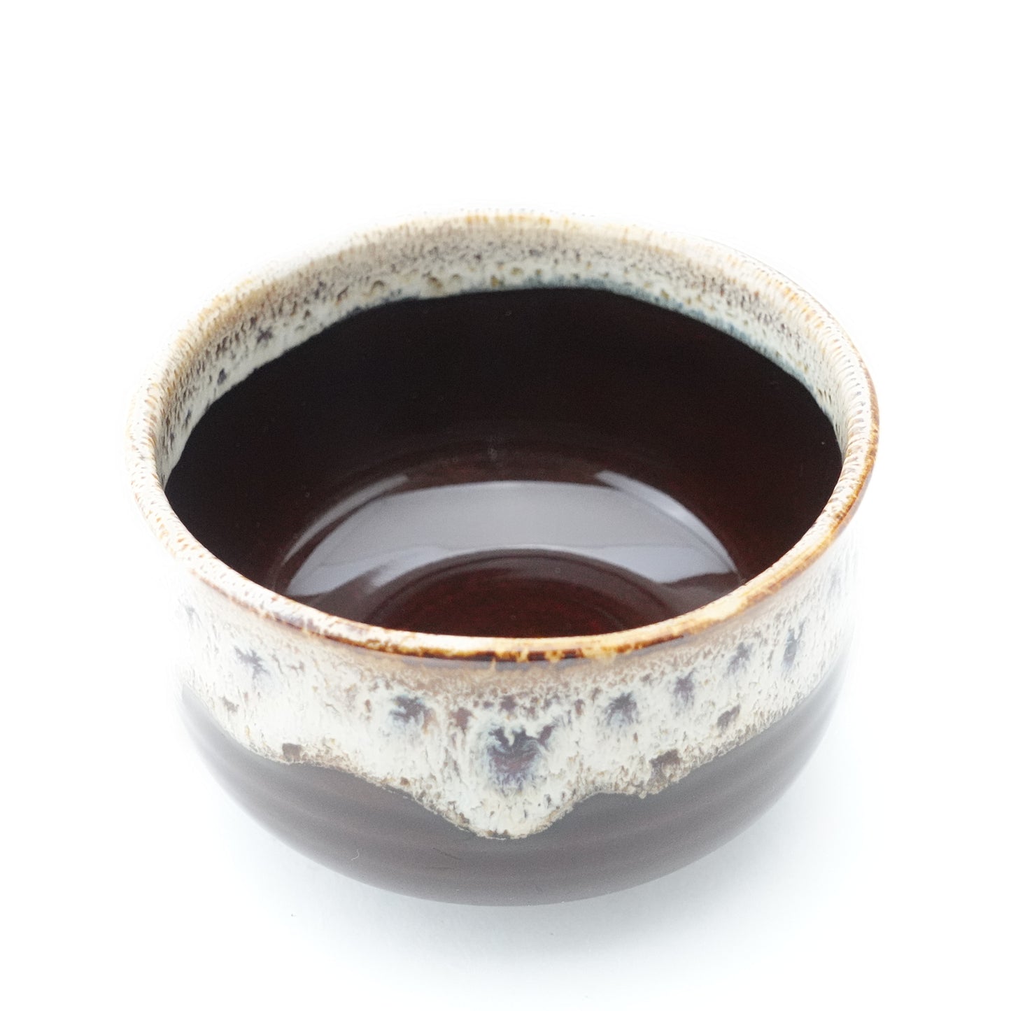 FD Amber Brown & White Karatsu Drip Nodate Matcha Bowl Hasami Porcelain