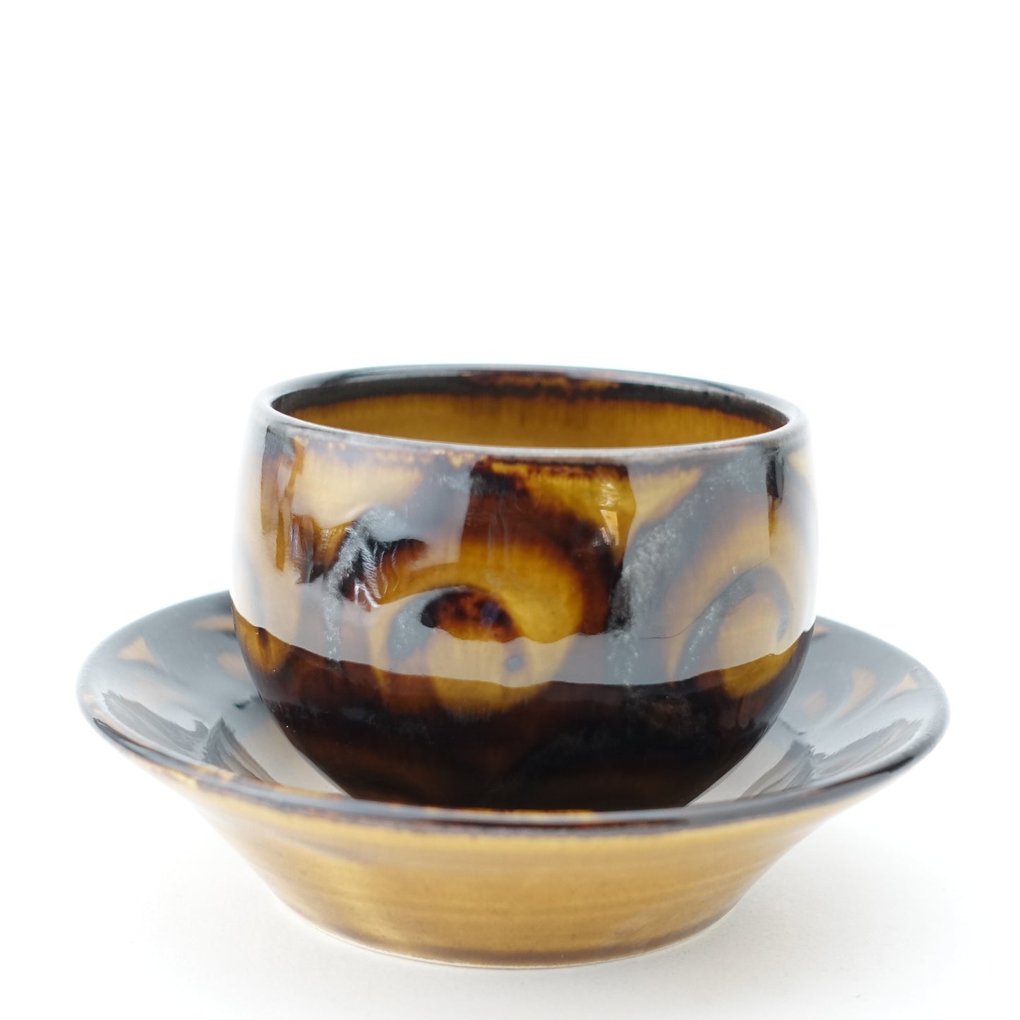 FD Circle Motif Amber Glaze Sencha Teacup & Saucer Hasami Porcelain