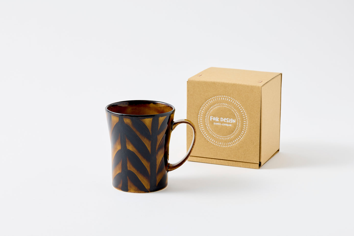 FD Arrow Feather Motif Amber Glaze Mug Hasami Porcelain