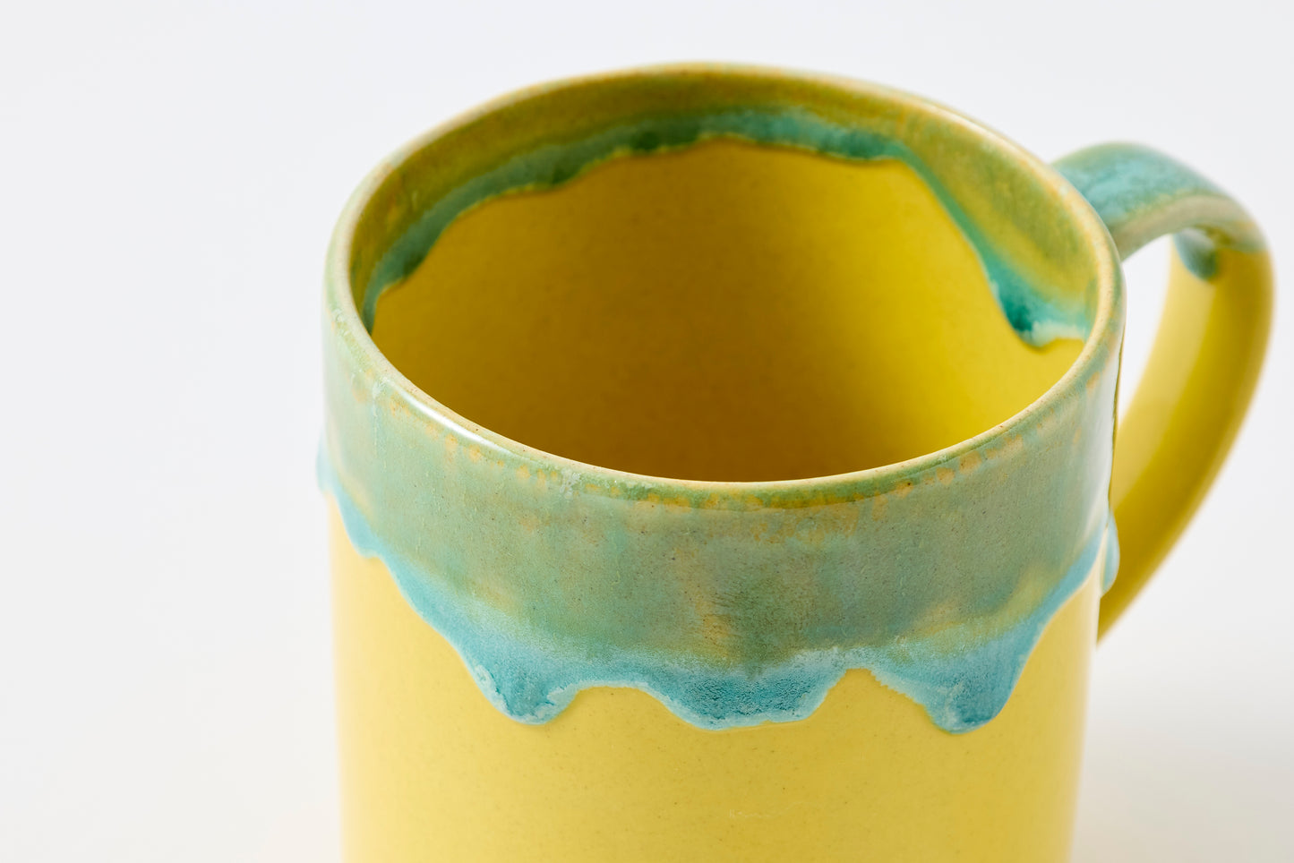 FD Green Rim Drip on Yellow Tall Mug Hasami Porcelain