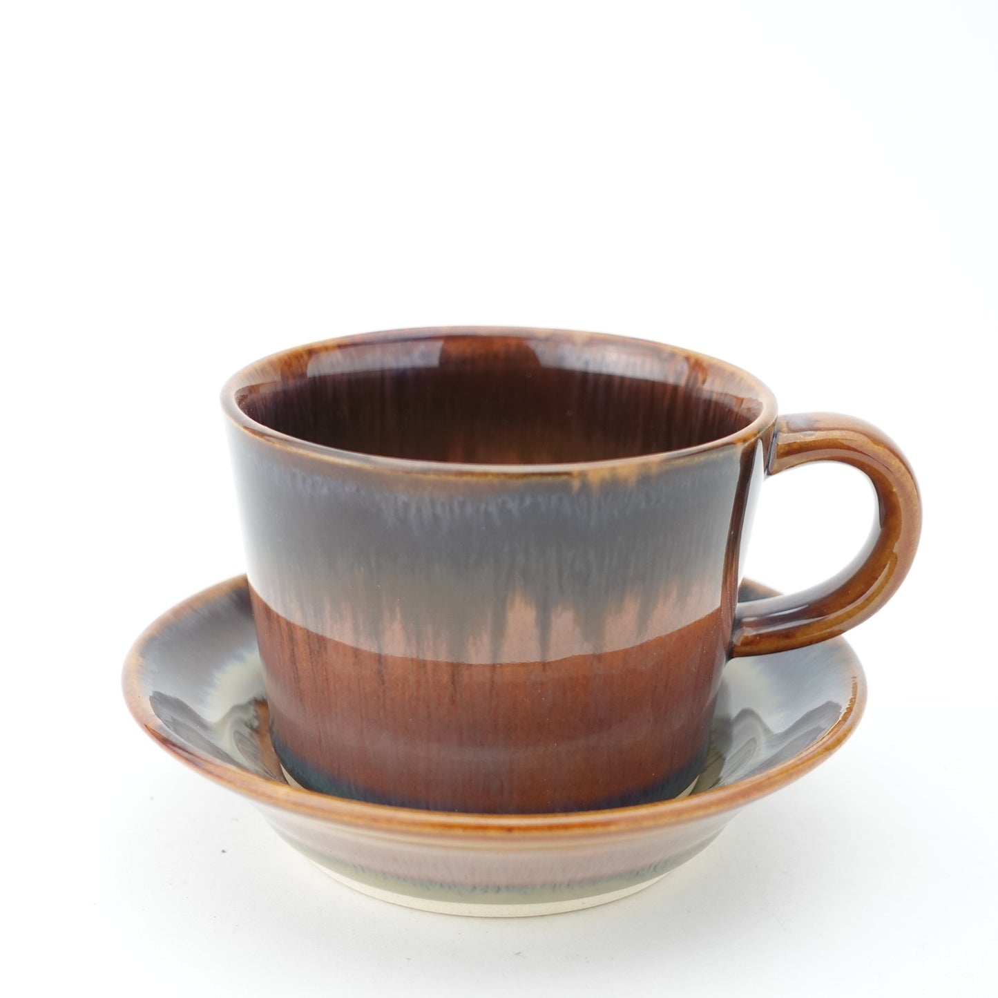 Rust Rim and Amber Glaze Cup & Saucer Hasami Porcelain