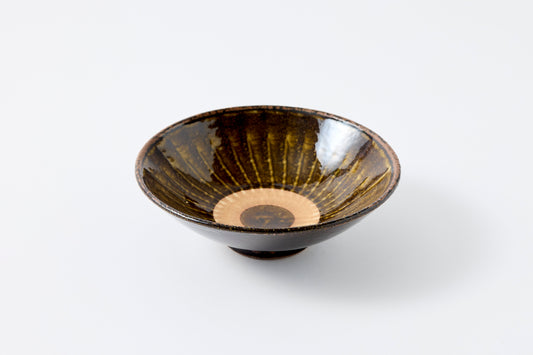 FD Amber Glaze Brush Stroke Mehagi 5.5-inch Flat Bowl Hasami Porcelain