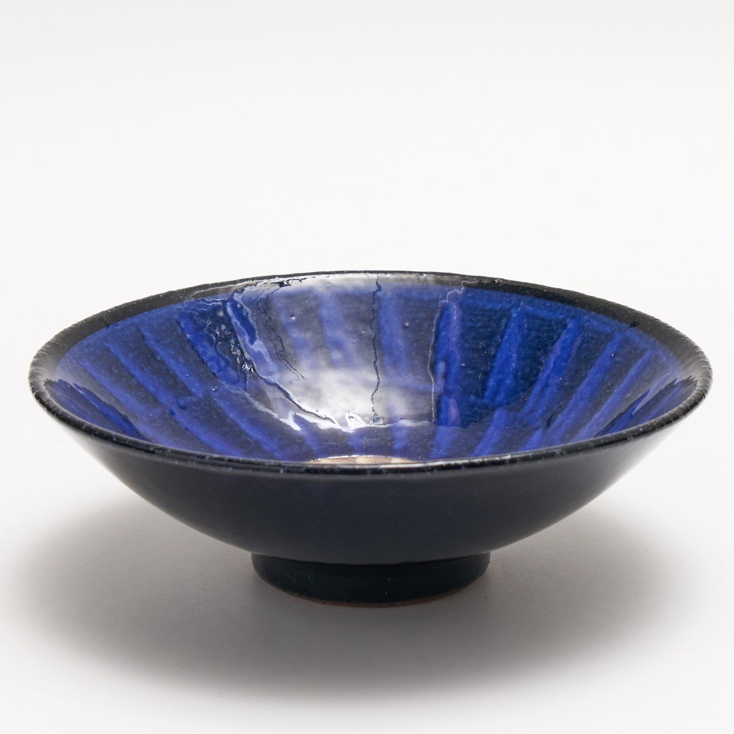 FD Blue Glaze Brush Stroke Mehagi 5.5-inch Flat Bowl Hasami Porcelain