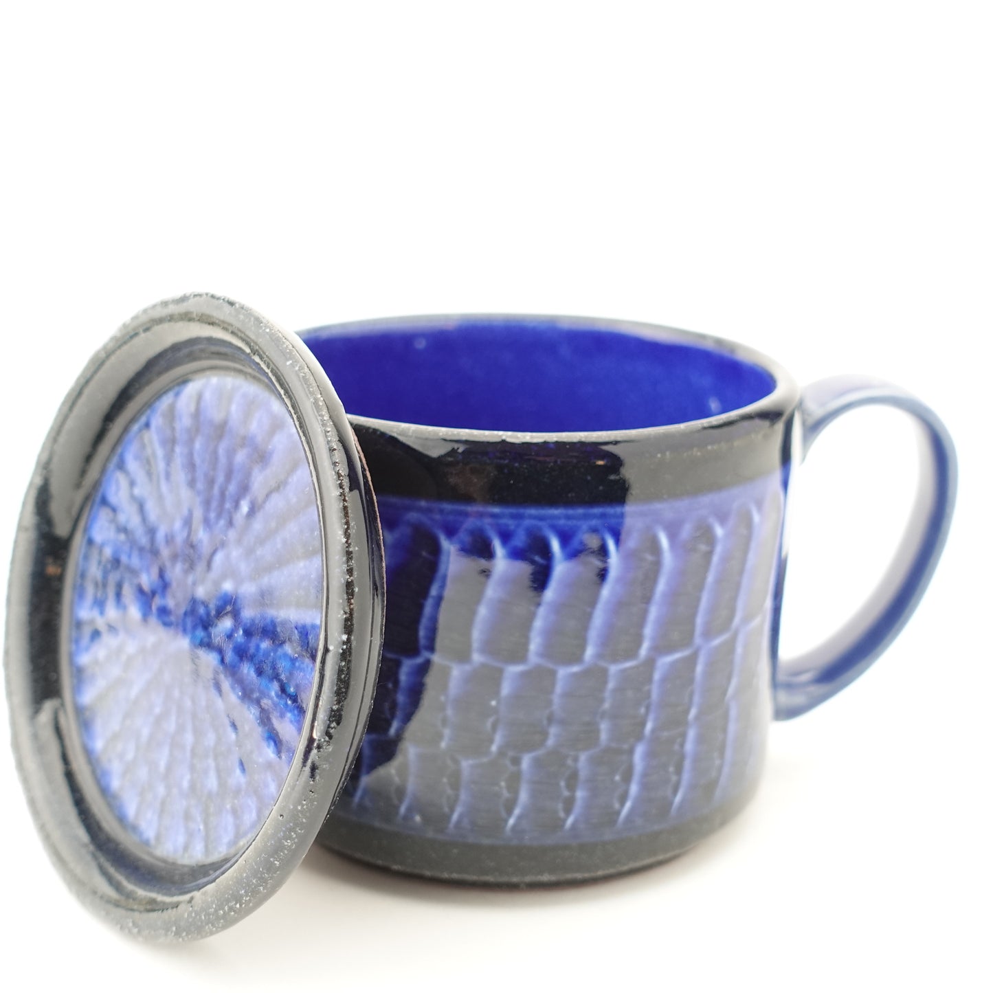 FD Blue Glaze Brush Stroke Lidded Mug Hasami Porcelain