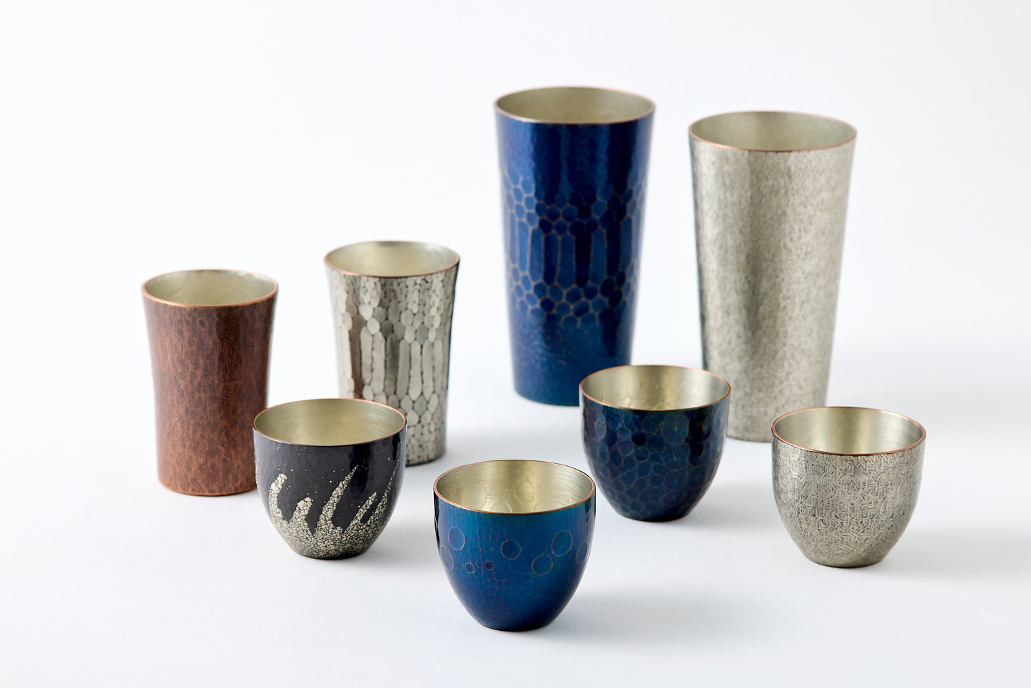 Sake Cup – Polished Tin / Splashing Waves