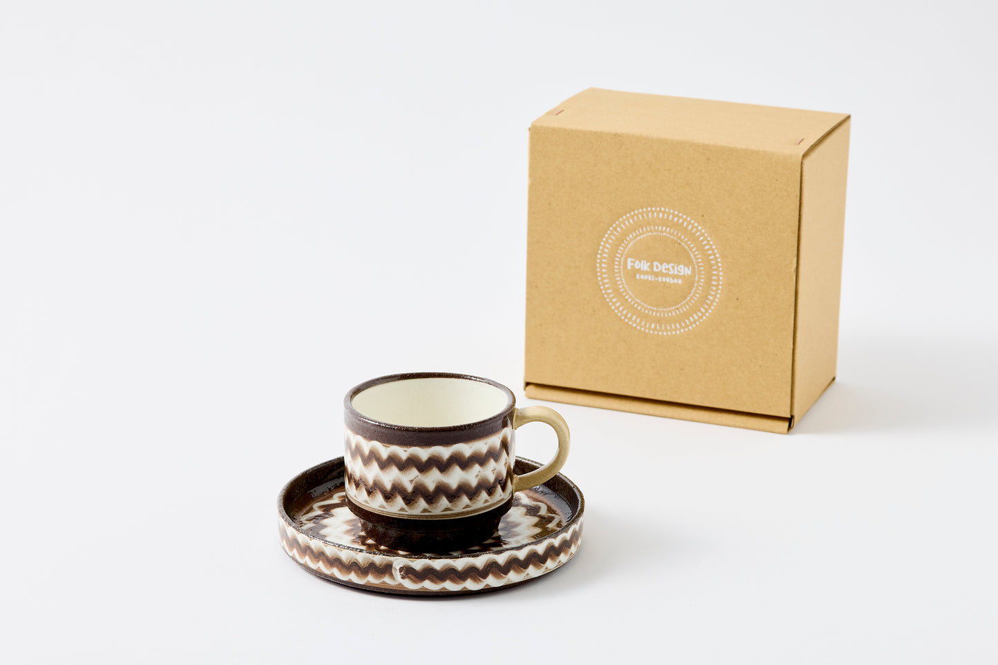 FD White Glaze Ripple Coffee Cup & Saucer Hasami Porcelain