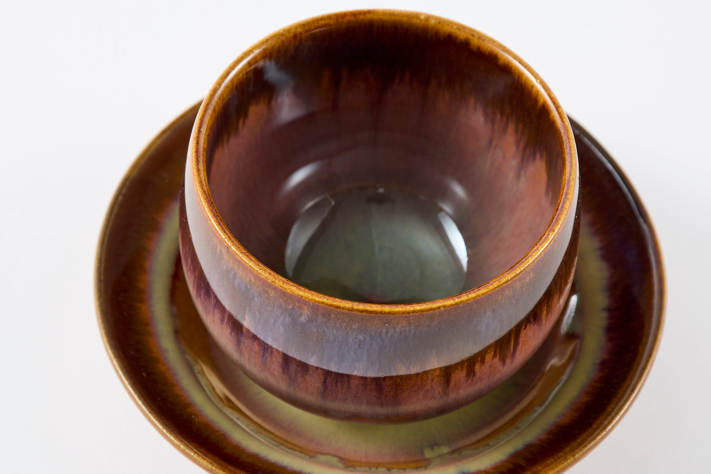 FD Rust Rim and Amber Glaze Sencha Teacup & Saucer Hasami Porcelain