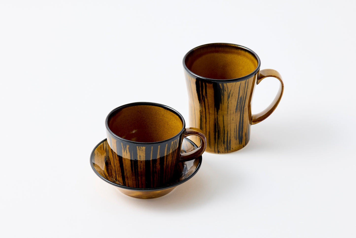 Striped Amber Glaze Cup & Saucer Hasami Porcelain