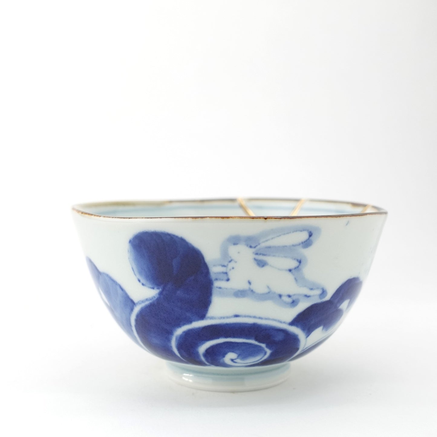 Gold Line Kosome Rabbit Rice Bowl Imari Porcelain
