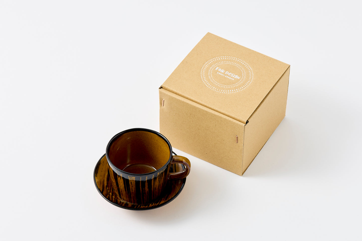 Striped Amber Glaze Cup & Saucer Hasami Porcelain