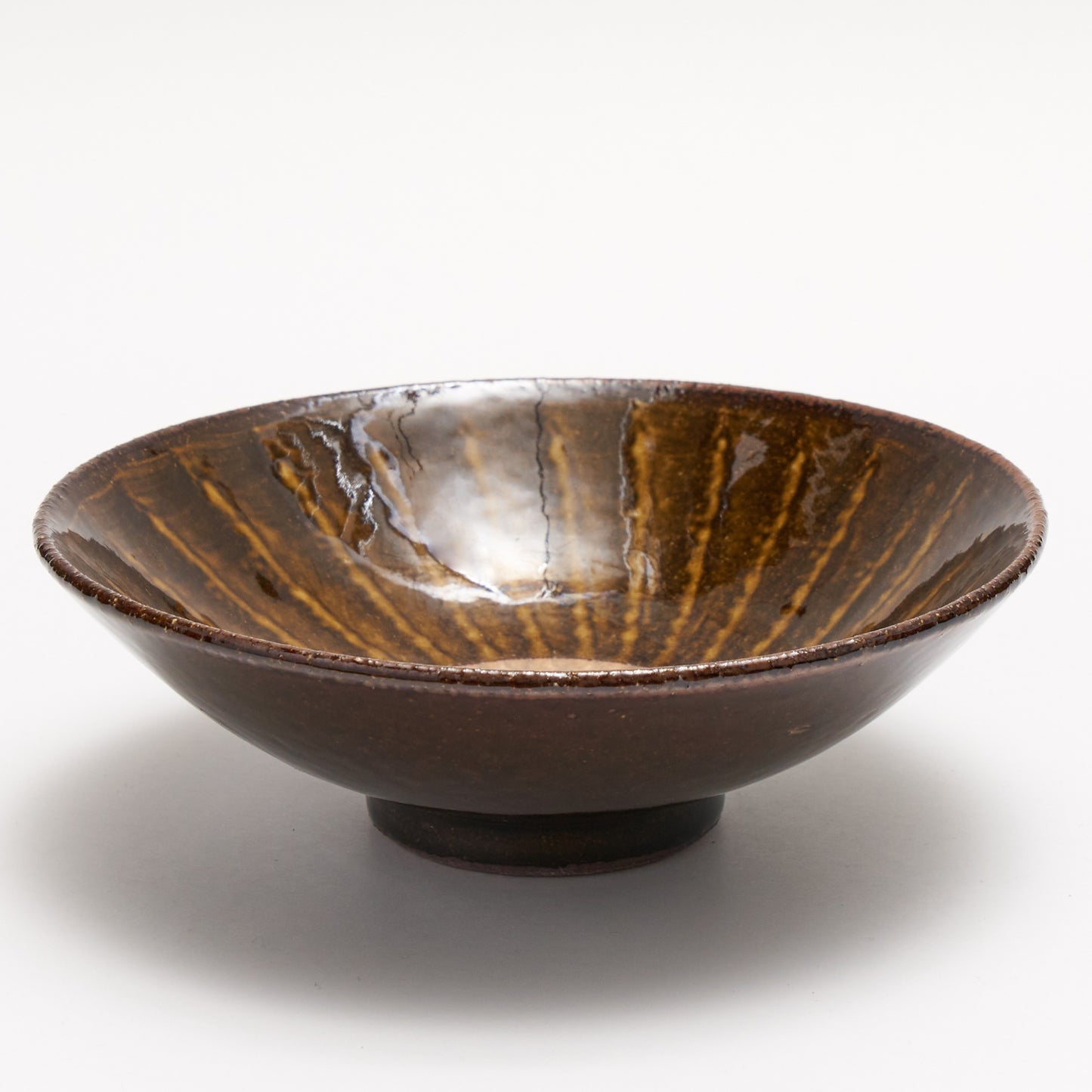 FD Amber Glaze Brush Stroke Mehagi 5.5-inch Flat Bowl Hasami Porcelain