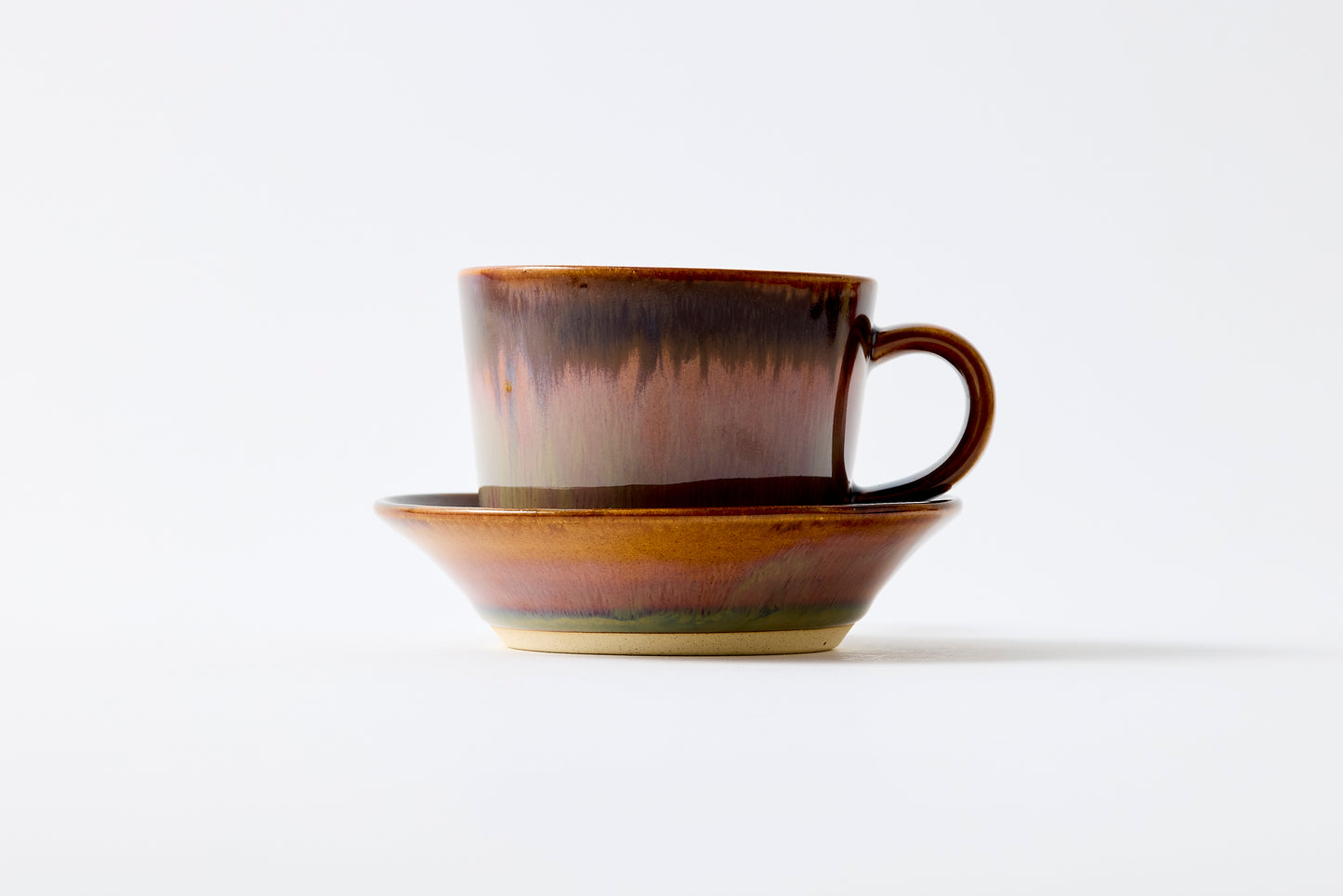 Rust Rim and Amber Glaze Cup & Saucer Hasami Porcelain