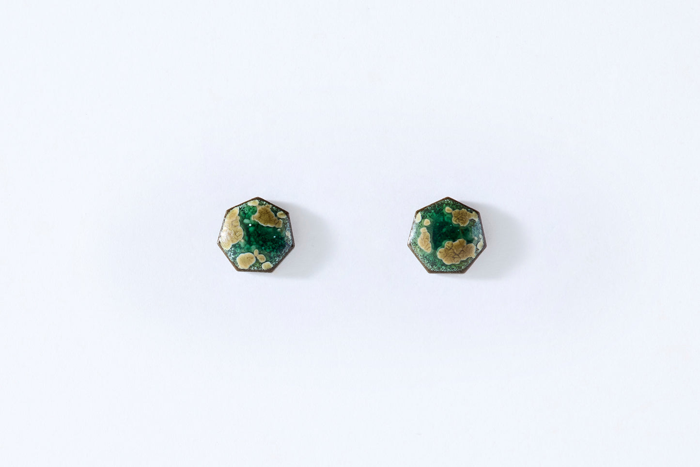 Green Moon Heptagon Earrings
