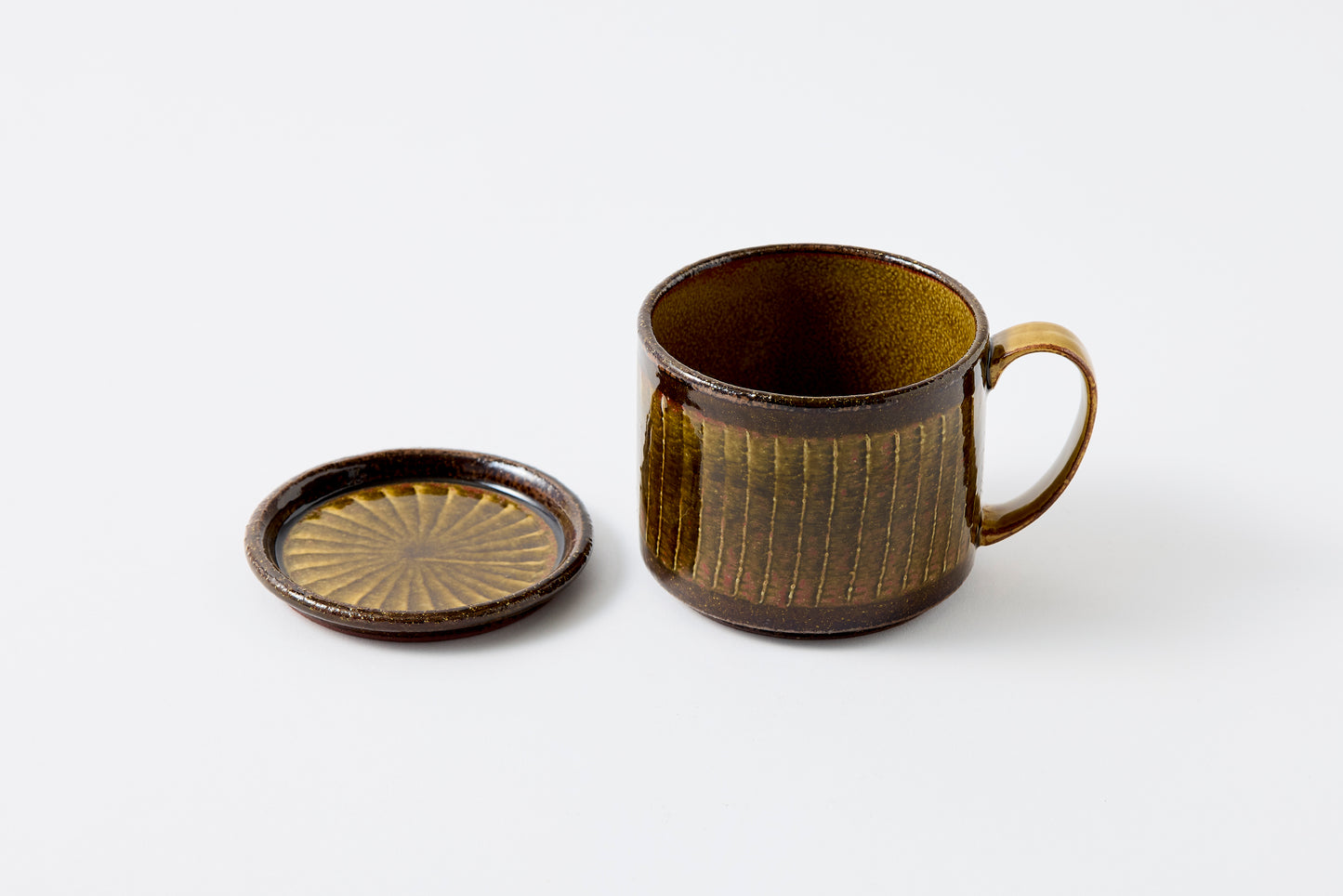 FD Amber Glaze Brush Stroke Lidded Mug Hasami Porcelain