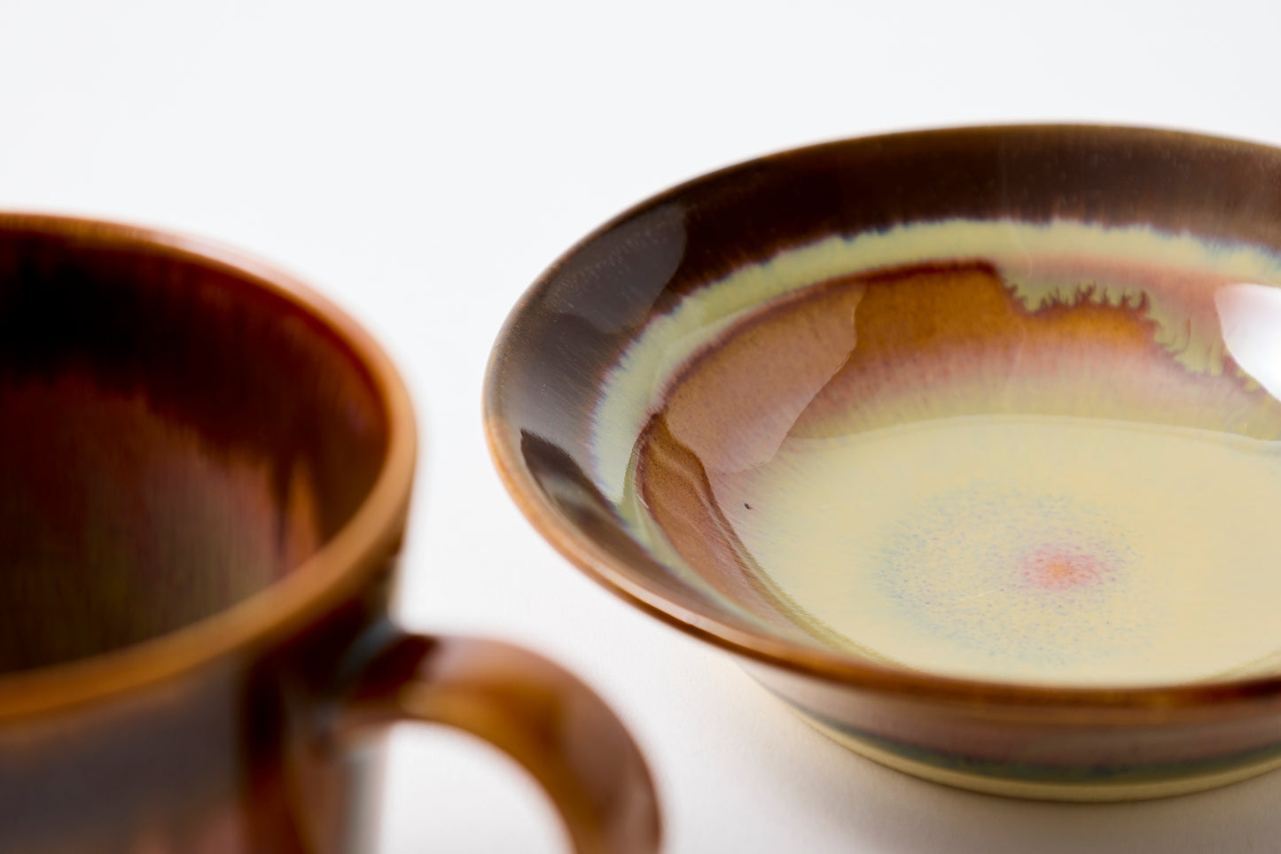 Rust Rim and Amber Glaze Cup & Saucer Hasami Porcelain