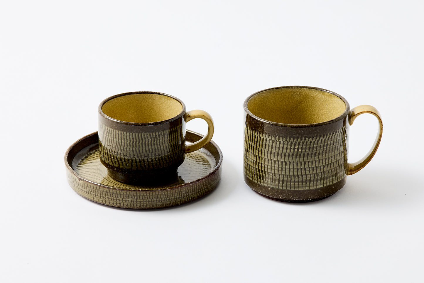 FD Yellow Glaze Tobikanna Coffee Cup & Saucer Hasami Porcelain