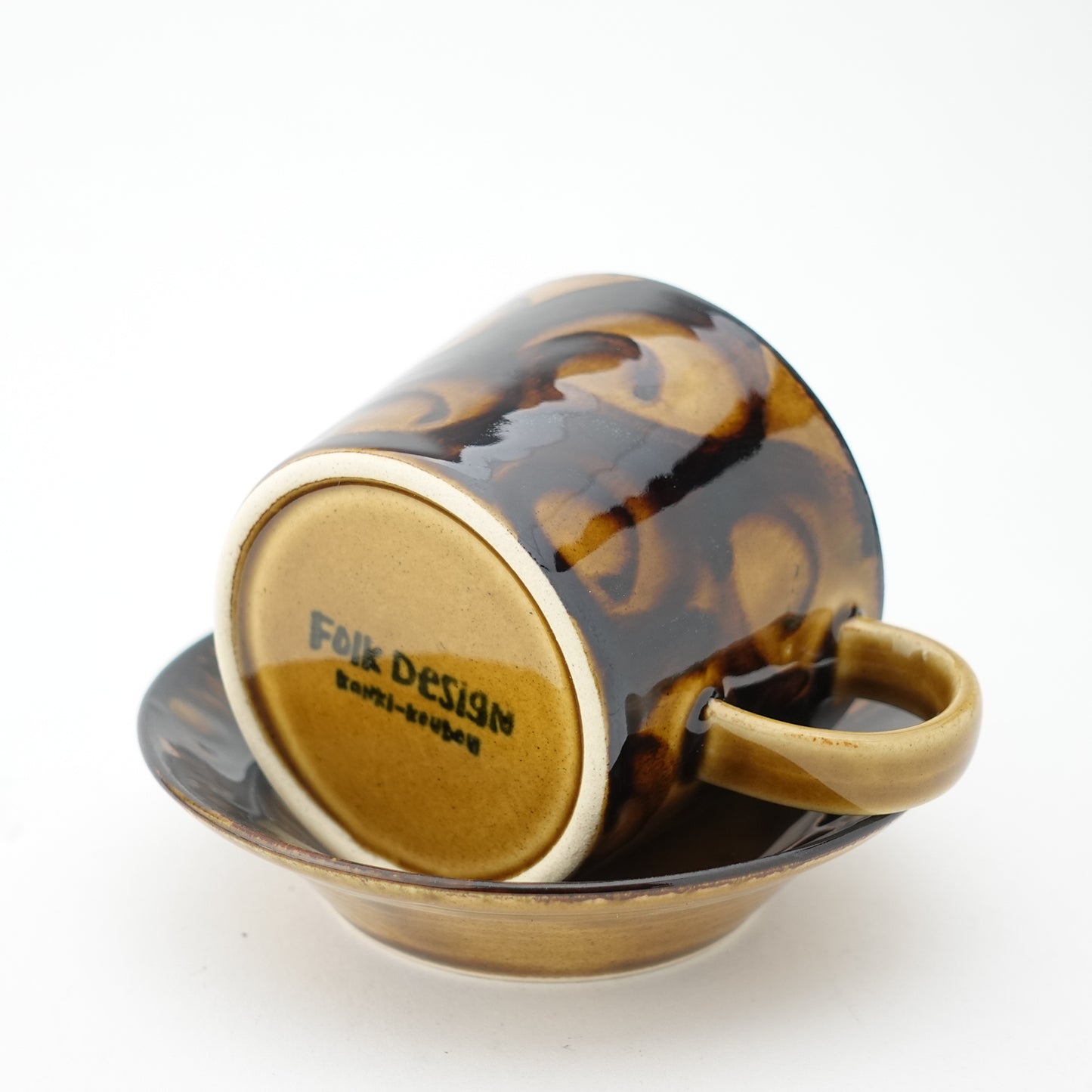 Circular Motif Amber Glaze Cup & Saucer Hasami Porcelain