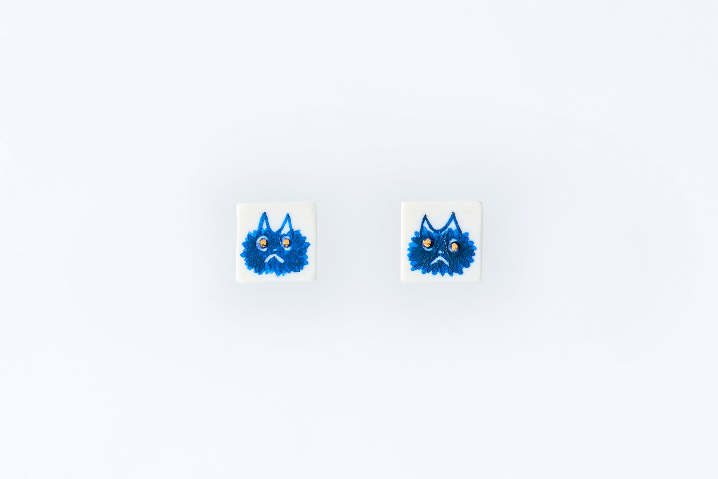 Hand-Painted Mini Tile Cat Earrings