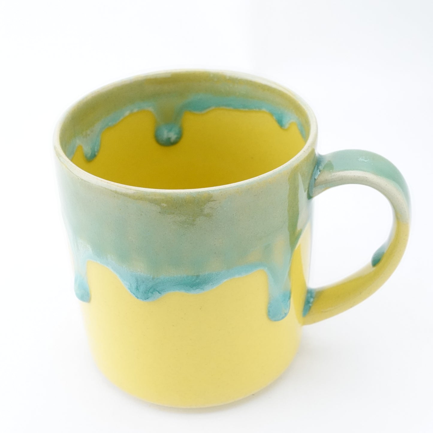 FD Green Rim Drip on Yellow Tall Mug Hasami Porcelain
