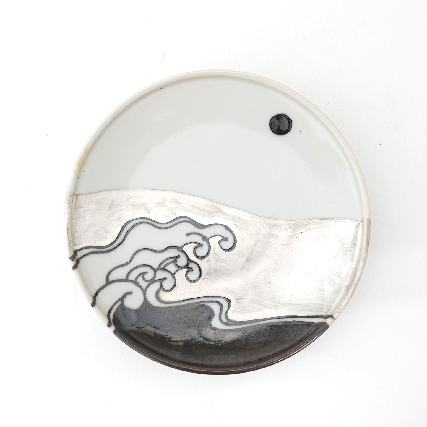 Silver-Accented Full Moon and Wave 4-inch Plate Imari Porcelain